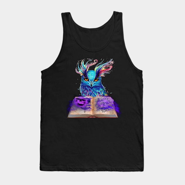 Graphic Design Magic Owl With Spell Book Tank Top by Sveteroc